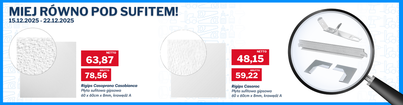Płyty sufitowe i akcesoria do wykonania sufitu podwieszanego