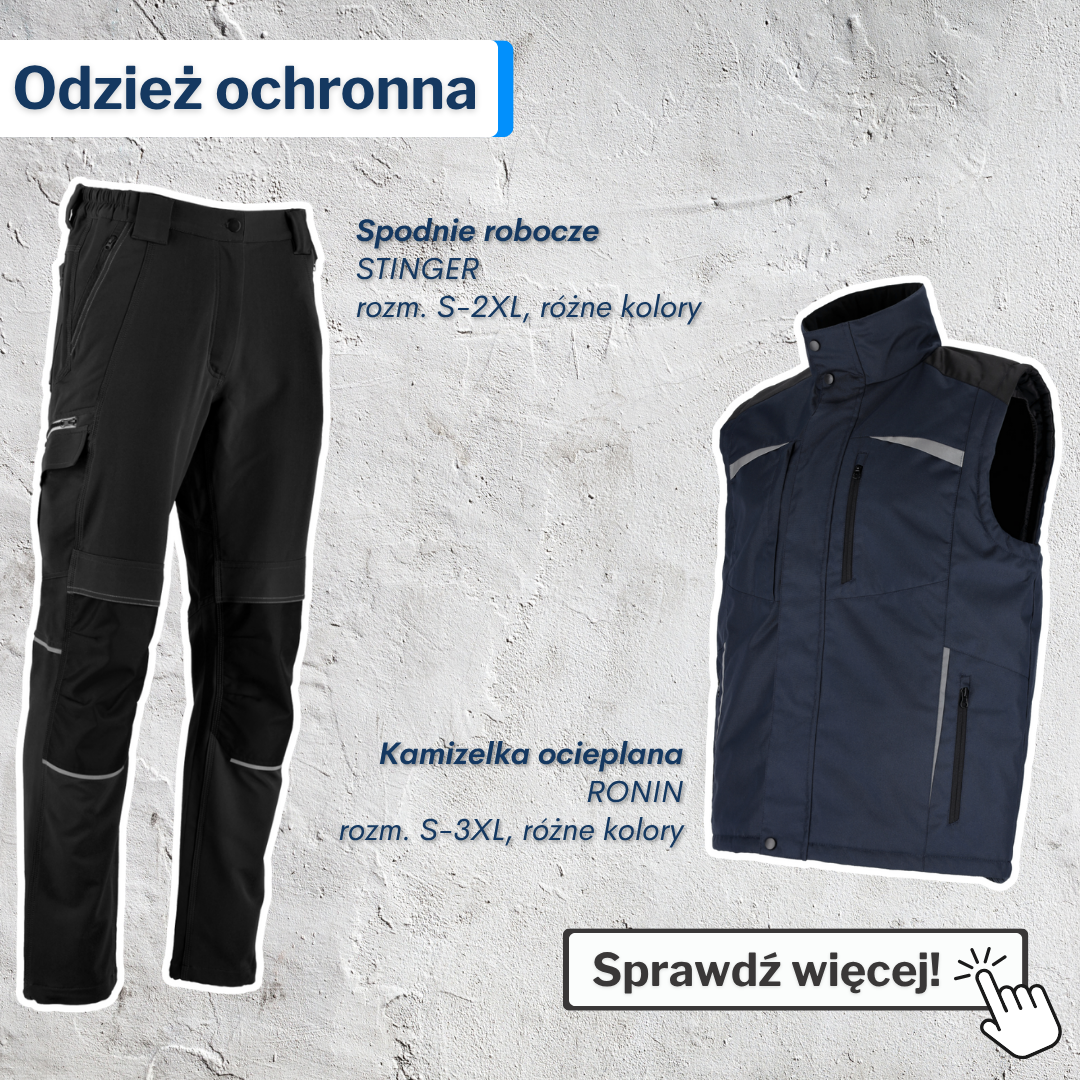 Zimowa odzież robocza marki Stalco - kurtka, kamizelka, spodnie i buty