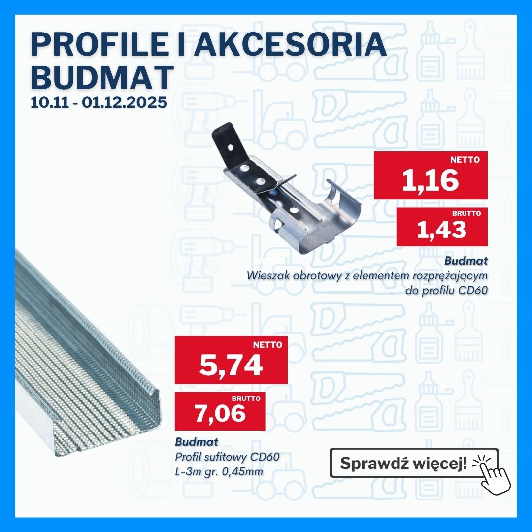 Profile i akcesoria do suchej zabudowy marki Budmat