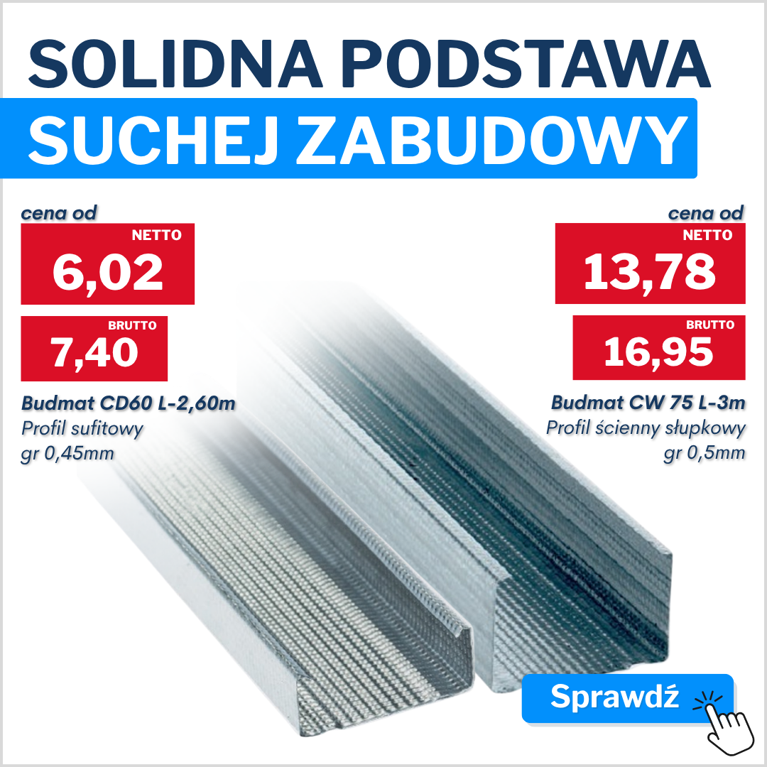 Sucha zabudowa Budmat: wieszak obrotowy CD60, profil sufitowy CD60, profil ścienny CW75