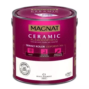 MAGNAT CERAMIC, ceramiczna farba do wnętrz, wyprodukowana przy wykorzystaniu innowacyjnej technologii CERAMIC SYSTEM bazującej na ceramicznych komponentach oraz najwyższej jakości żywicach i pigmentach. Ta unikalna formuła zapewnia farbie MAGNAT trwały kolor odporny na: plamy, zmywanie i szorowanie oraz intensywne użytkowanie. Powłoki farby nie absorbują zabrudzeń i „trudnych” plam oraz są odporne na dezynfektanty.