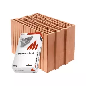 Pustak ceramiczny Porotherm 25 Klima+ Profi z zaprawą klasa 10 Wienerberger