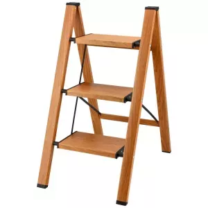 Drabina rozstawna aluminiowa Slim drewnopodobna 3-stopniowa bez uchwytu Stalco