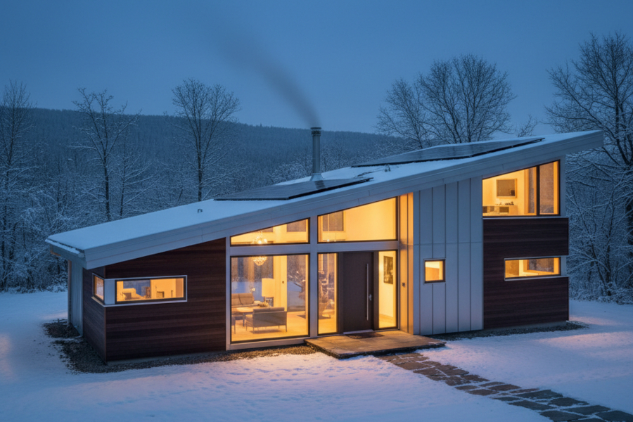 docieplony dom zimą